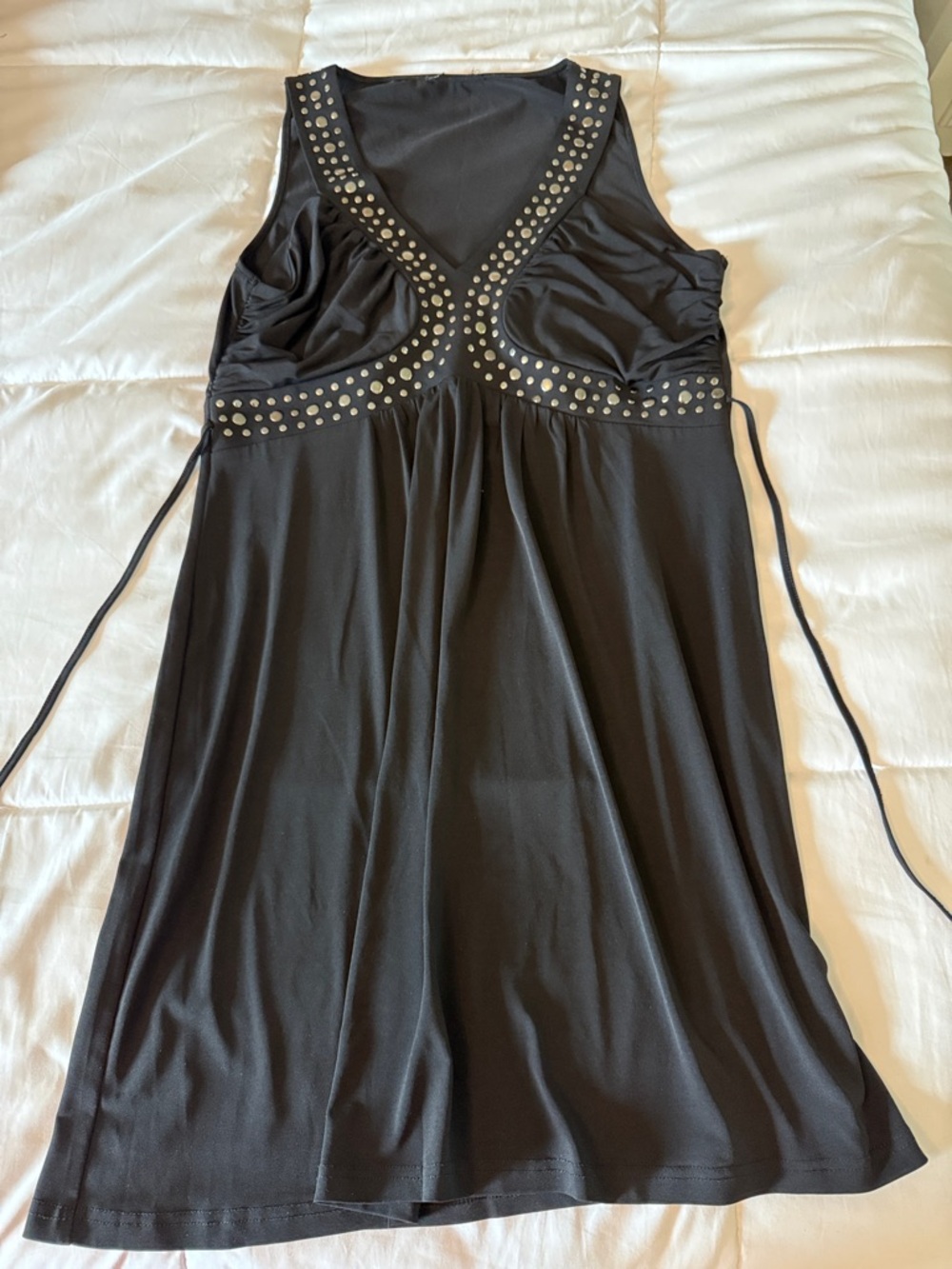 Black V-Neck Sleeveless Dress with Silver Stud Accents